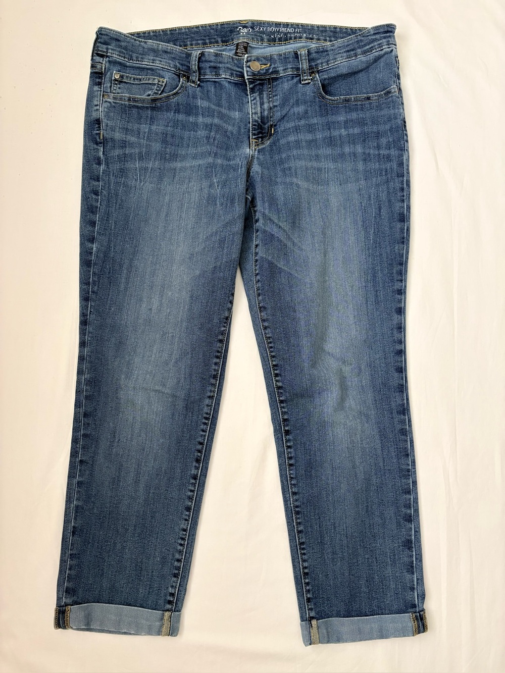 GAP Sexy Boyfriend Fit Cropped Cuffed Dark Indigo Jeans Women Size‎ 14